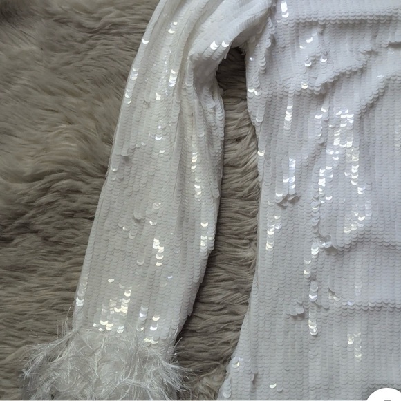 Show Me Your MuMu White Sequin Dress with Feather Cuffs - Picture 5 of 8